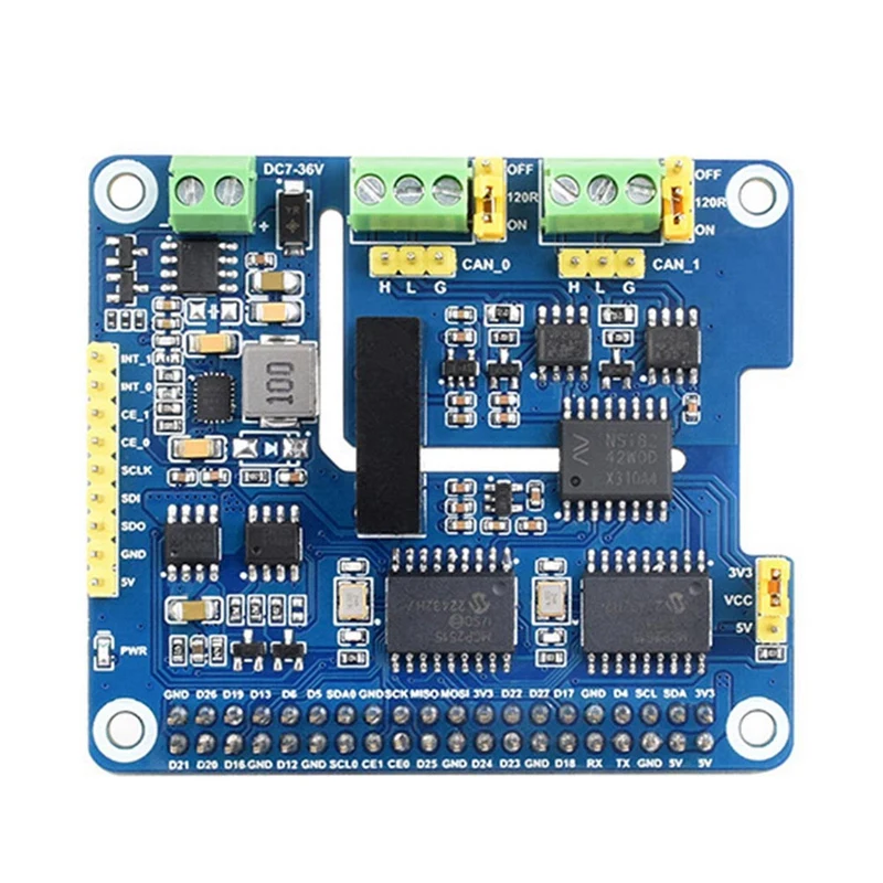 For Raspberry Pi 2CH Isolated CAN Expansion HAT MCP2515 7-36V For Raspberry Pi Series/Jetson Nano