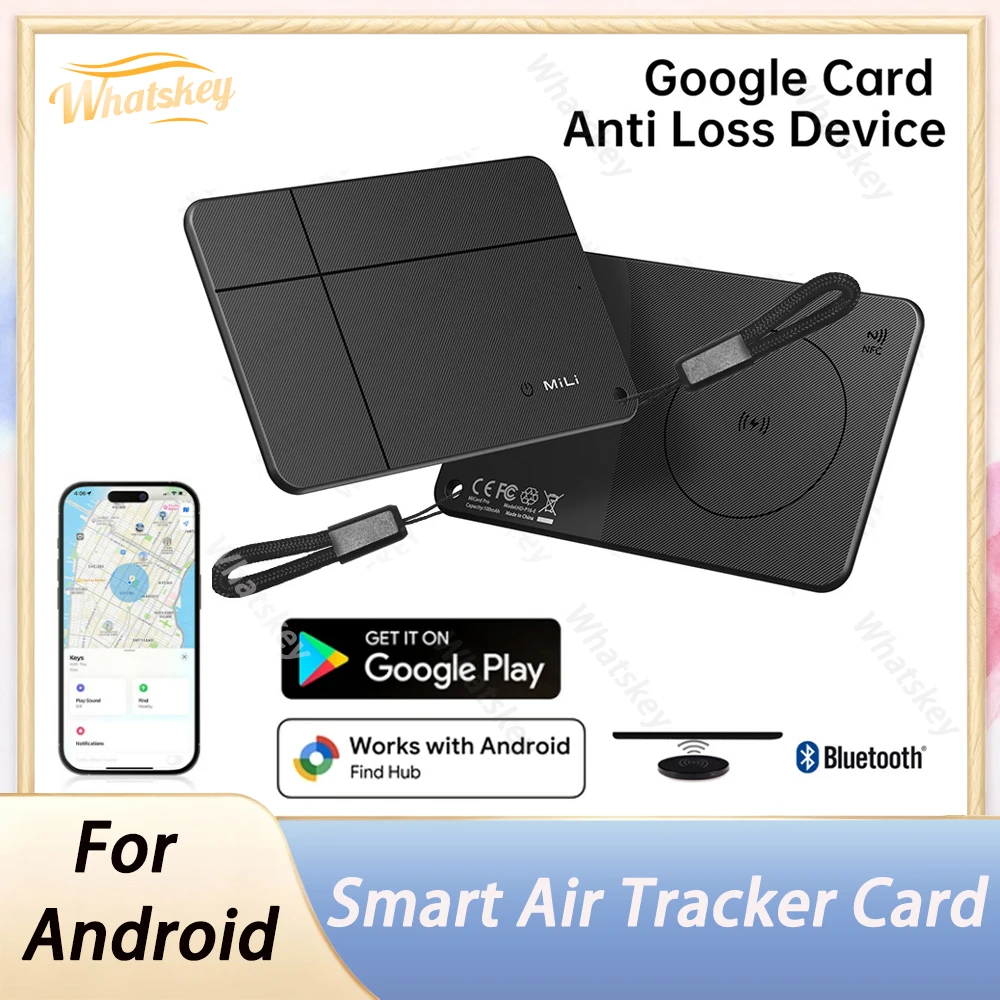 Cartão rastreador de carteira, carregamento sem fio, cartão ultrafino, funciona com android, dispositivo hub para bagagem, passaportes, chaves, localizador gps