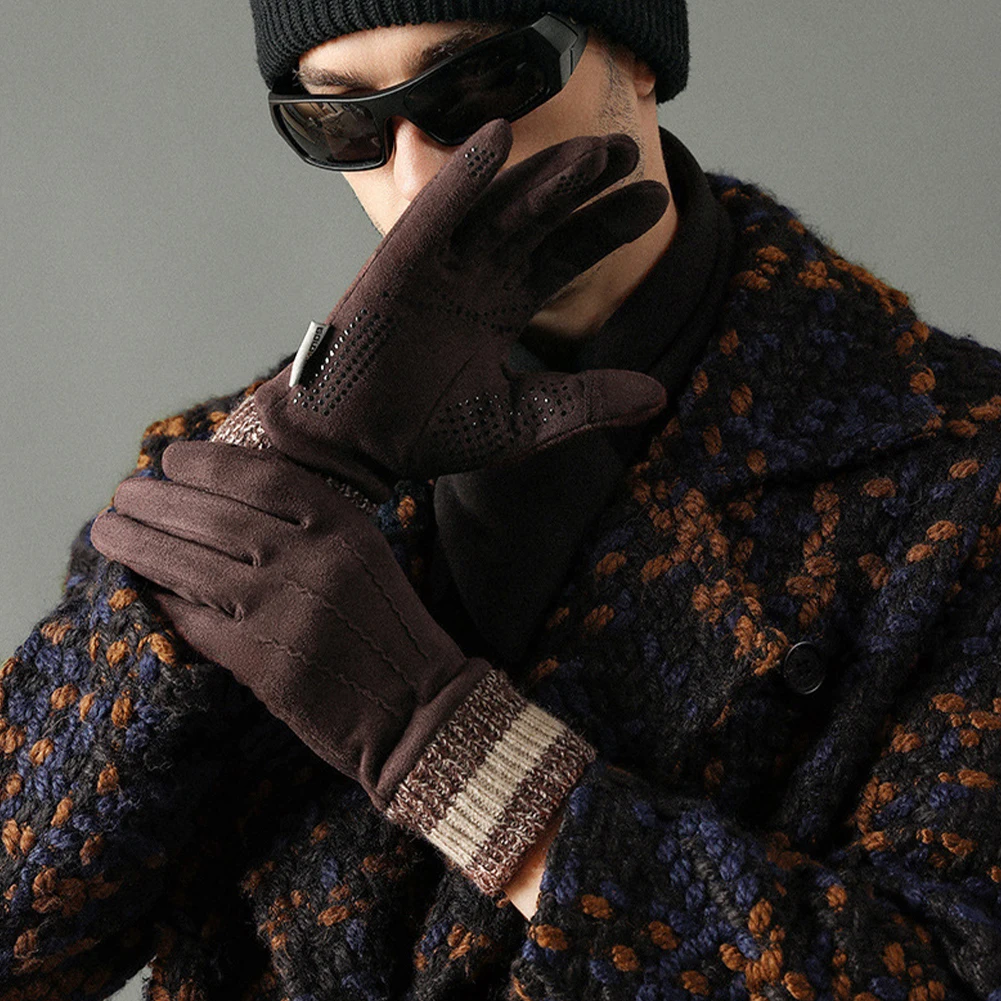 1 زوج الخريف الشتاء الجلد المدبوغ قفازات دافئة للرجل في الهواء الطلق يندبروف الباردة واقية الوجه فنجر شاشة تعمل باللمس قفازات ركوب الخيل #4