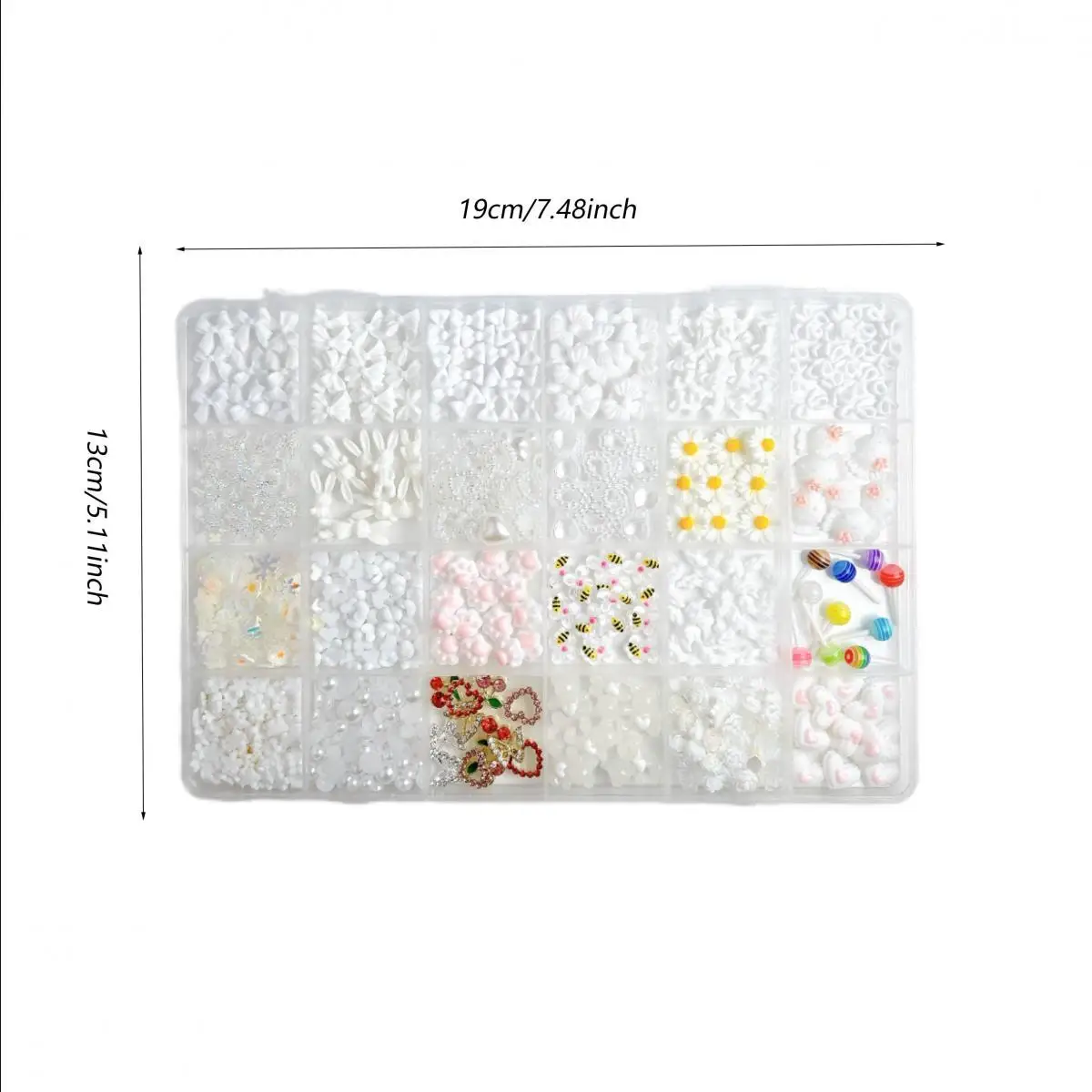 1 Pudełko Białej Serii Żywiczna Kokarda Kwiat Stokrotki Serce Charms do paznokci Śliczny Królik Niedźwiedź Pszczoła Ozdoba do paznokci do majsterkowania