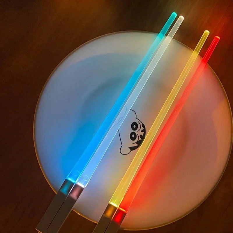 1 Pair LED Lightsaber Chopsticks Luminous Reusable Kitchen Light Up LED Chopstick Glowing BPA Free Food Safe Chopsticks