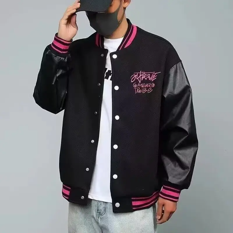 Autumn Men's Black Baseball Jacket High Quality Harajuku High Street Sports Jacket Fashionable Men's Baseball Uniform New 2024