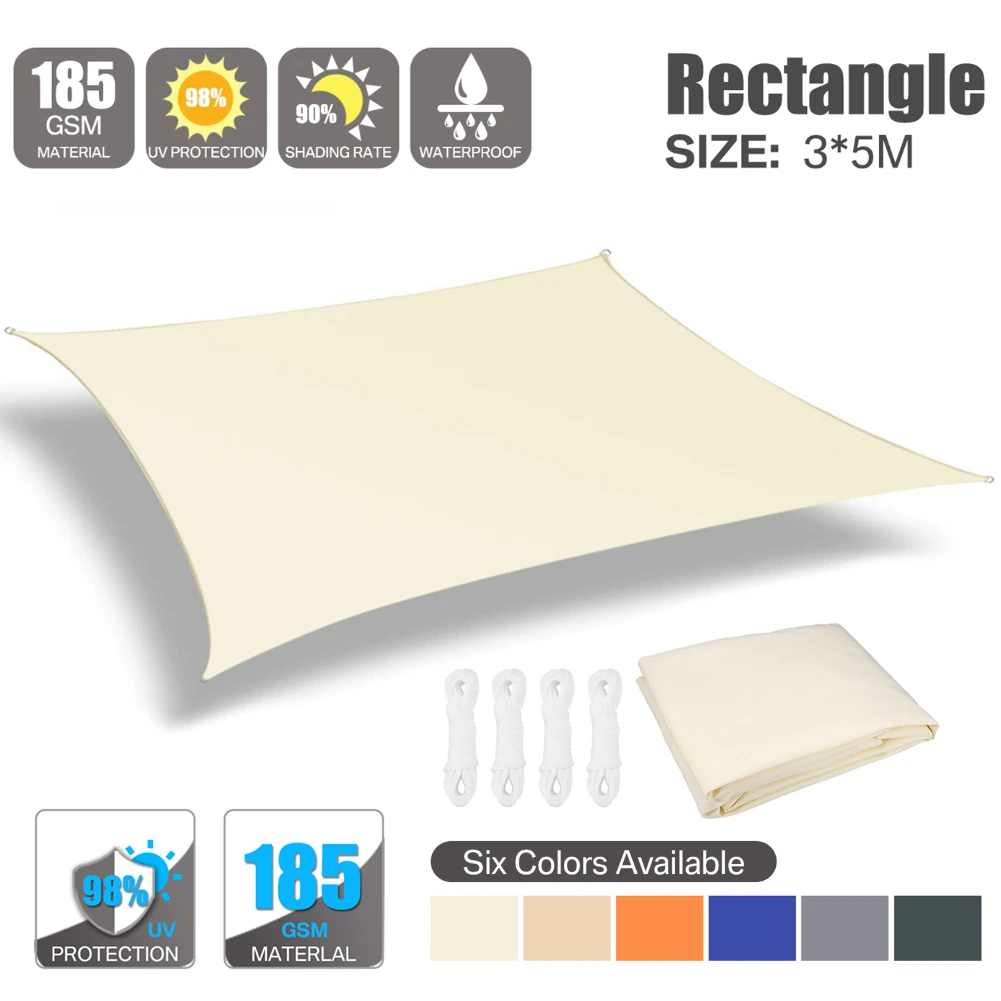 

5mx3m Large Sun Shade Sail Rectangular Curved Canopy Waterproof Sunshade for Patio Awning Outdoor Camping Backyard Garden