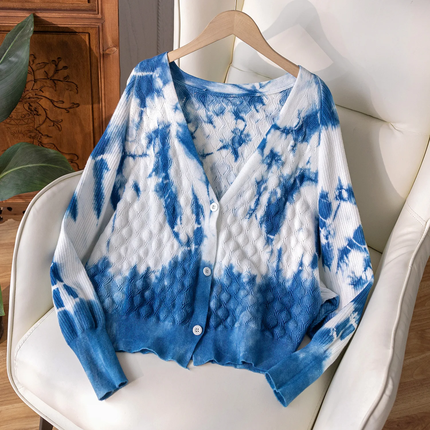 

Handmade Dyed Knitted Long Sve Sweater Coat Women's Autumn Winter Faion Cotton Blend Traditional Method