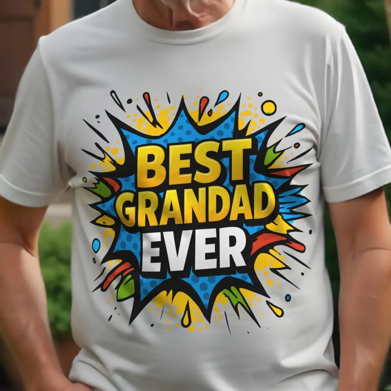 Best Grandad Ever Comic Pop Art Men's T Shirt Funny Grandpa for Father's Day Birthday Casual vintage Washed Unisex