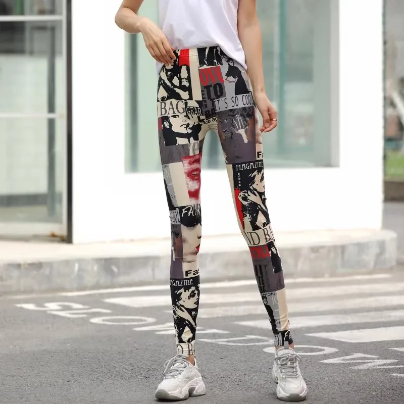 DOIAESKV Women's Colorful Digital Print Leggings Stretchy Sexy Workout Push-Up Fitness Pants Leg Warmer for Active Women