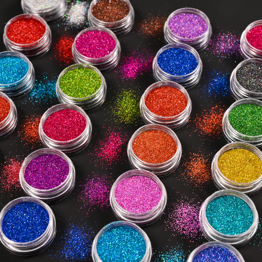 레이저 네일 아트 글리터 파우더, 홀로그램 반짝이 크롬 안료, 먼지 눈부신 크리스마스 파티, DIY 매니큐어 파우더, 24 색/세트, 0.2mm