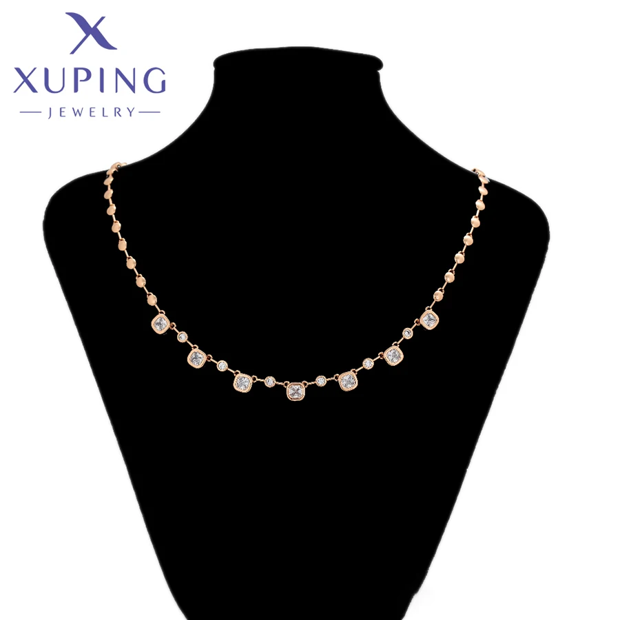 Xuping Jewelry New Arrival Square Stone Length 45cm Necklace of Light Gold Color Necklaces for Women Exquisite Gift X000849111