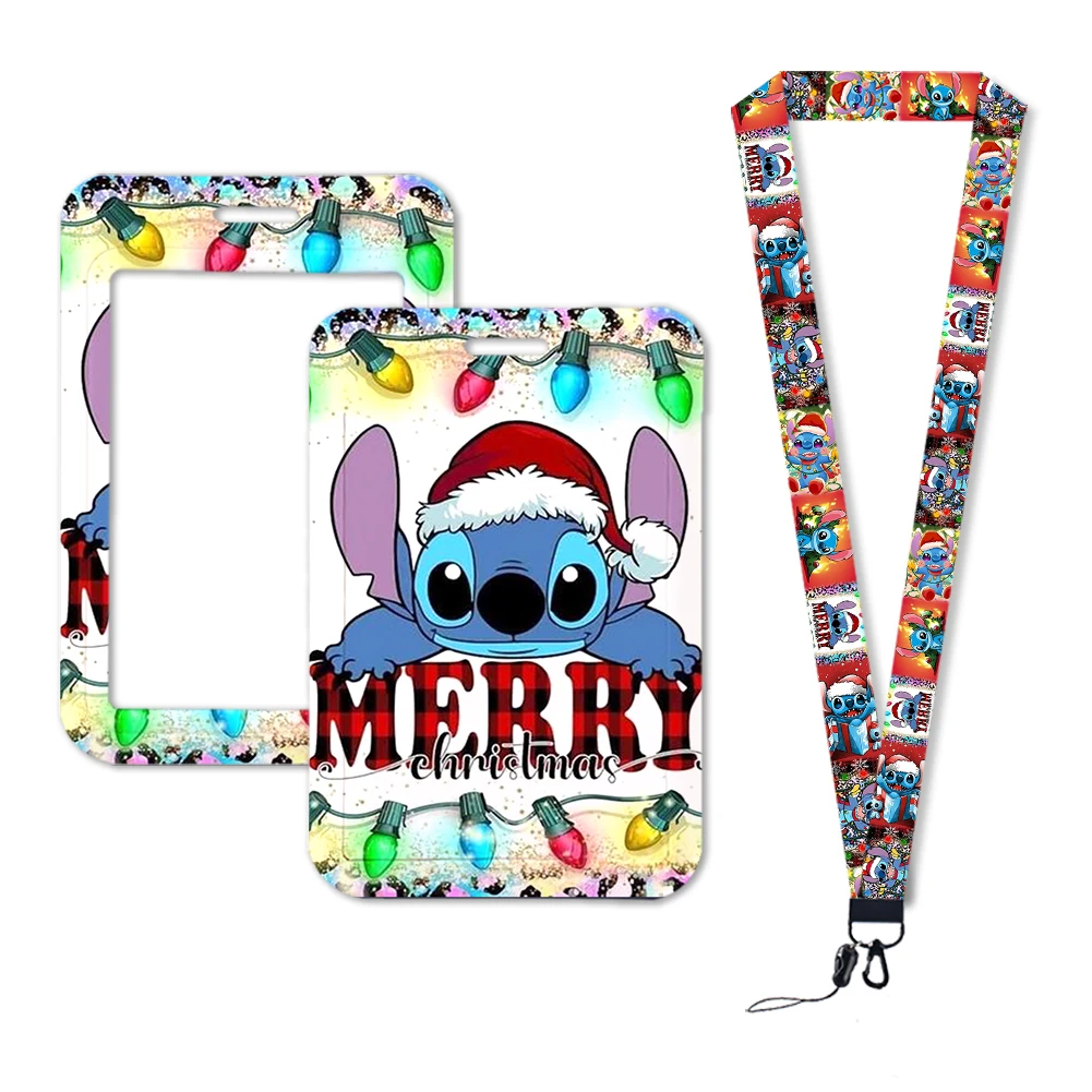 Gantungan kunci Natal Disney Stitch Lilo, tali Lanyard untuk kunci kartu ID, kartu kerja, pemegang lencana, tali Lanyard kartu ID pelajar, hadiah kecil