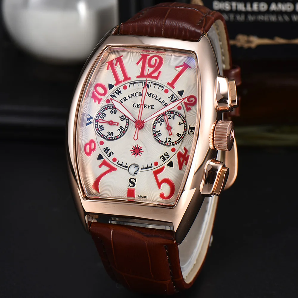 Top FRANCK Original Brand Geneva Watches For Mens Multifunction Chronograph WristWatch Fashion Business Sports AAA Male Clocks