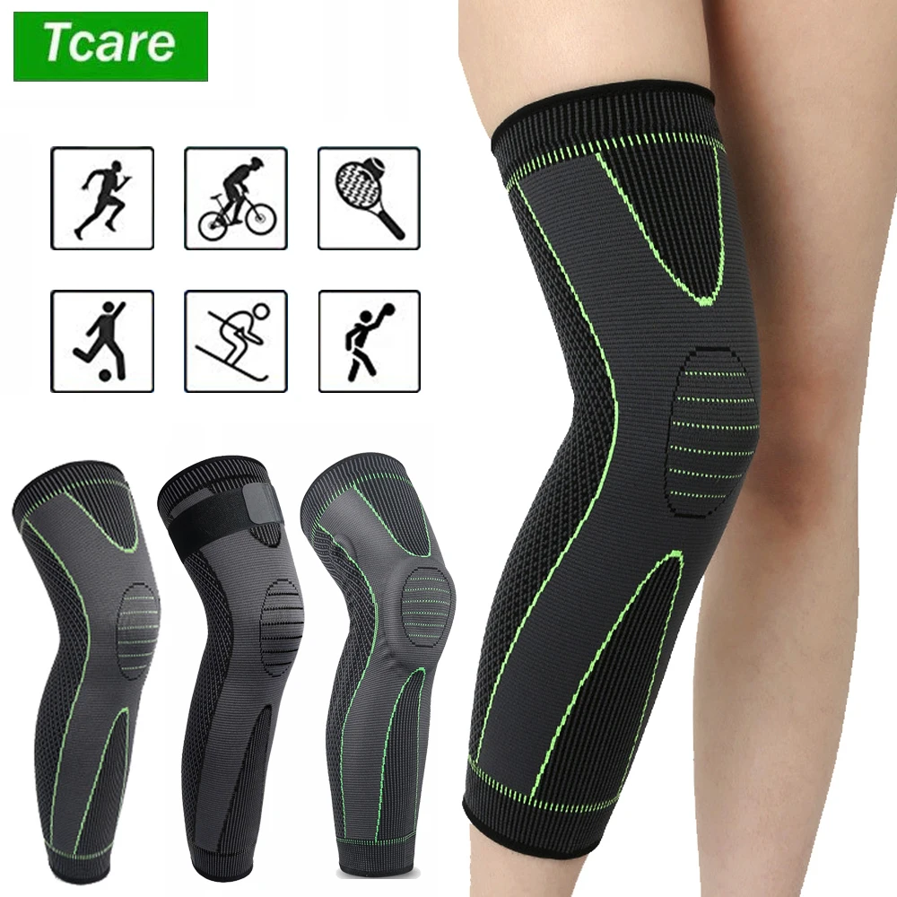 Tcare Anti-slip Elasticity Long Knee Protector Brace Leg Sleeve Calf Knee Support Brace Protector Full Leg Warm Sports Kneepads