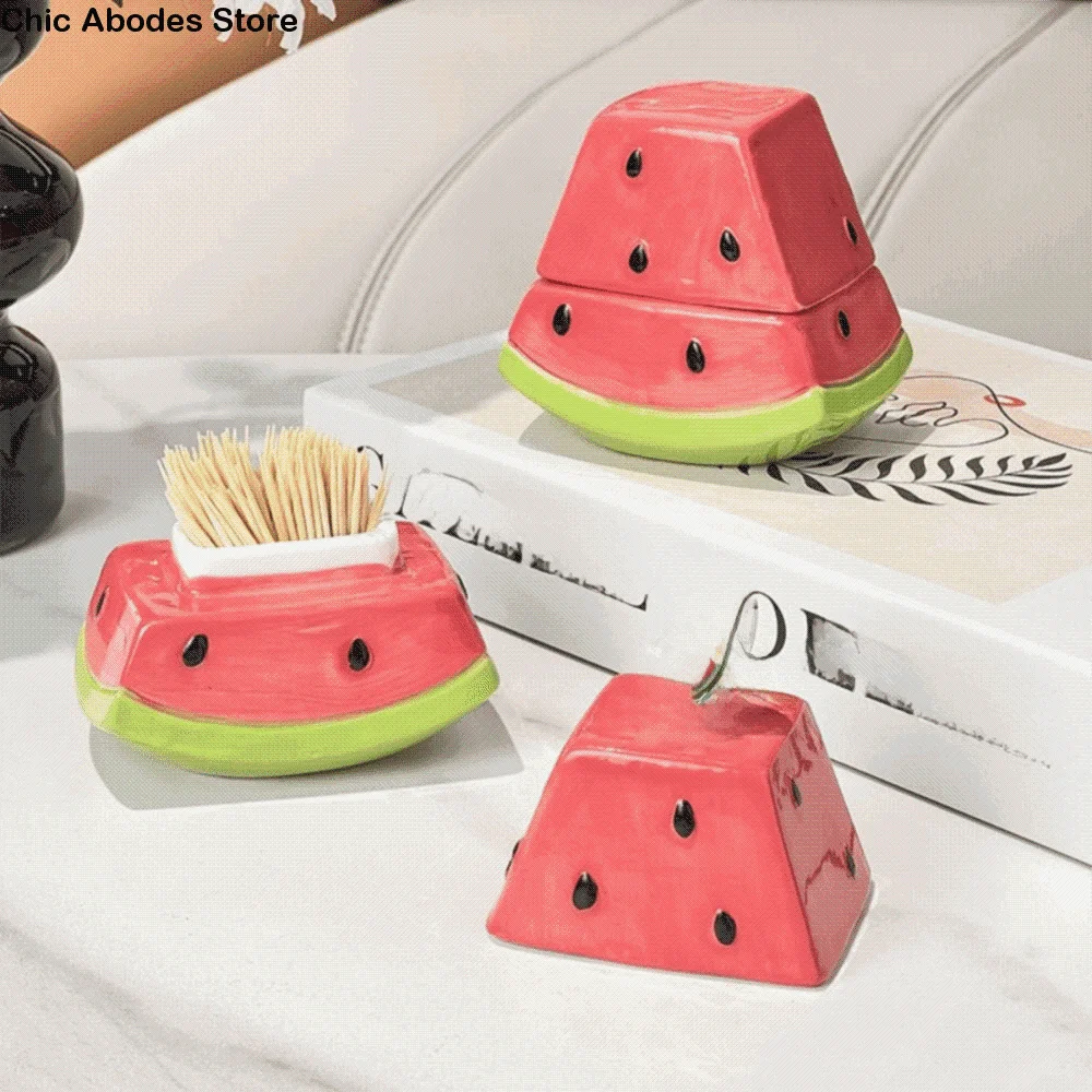 

Creative Watermelon Toothpick Box Decorative Multi-functional Ceramic Toothpick Jar Cute Storage Jar Restaurant Table