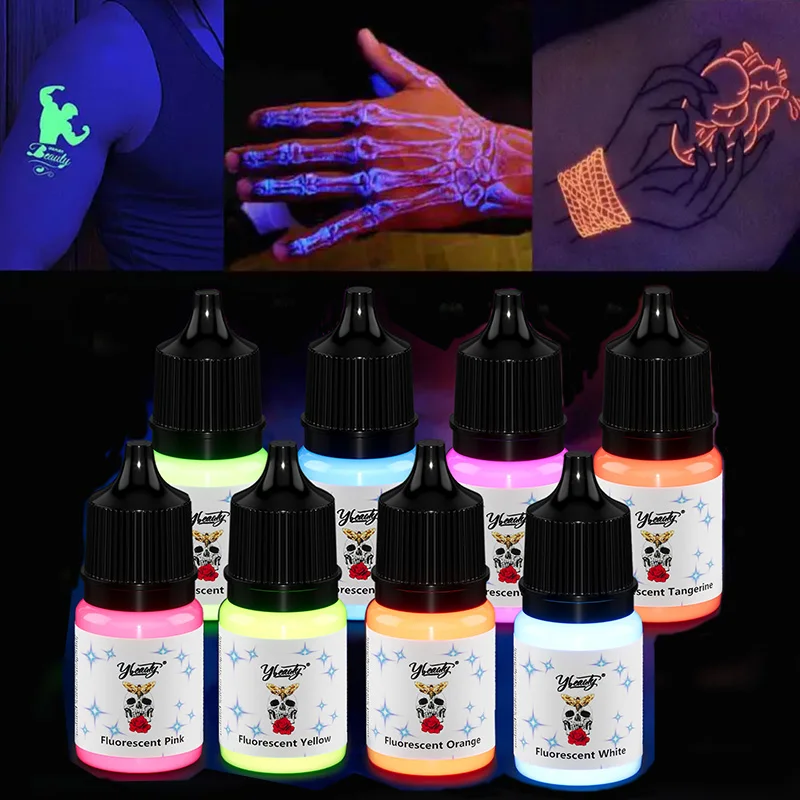 

5ml Fluorescent Tattoo Ink Kit 8 Color Fluorescent Tattoo Ink Kit,Safe Non-toxic,Body Art Ink Kit,Glows Under Ultraviolet Light