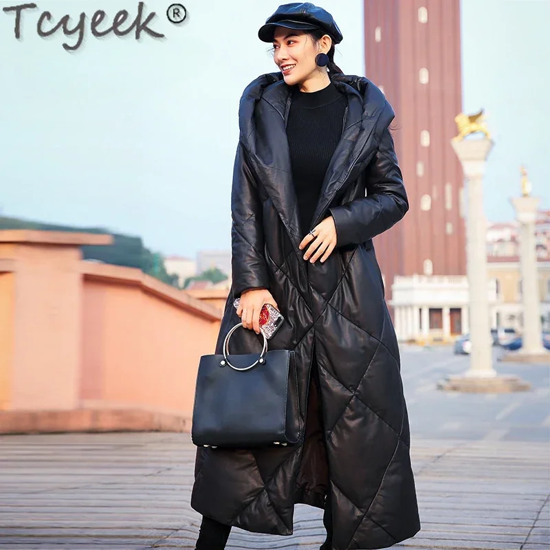 Tcyeek Genuine Leather Jacket Women 90 % White Duck Down Coat Womens Clothing Winter Jackets Mid-length Sheepskin Coats 2024