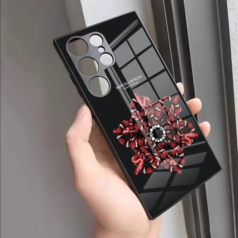 Чехол для телефона M-MARCELO B-BURLON для S24 Ultra Samsung S23 Fe S22 S20 S21 Plus Galaxy A54 A34 A24 A53 Note 20, стеклянный чехол