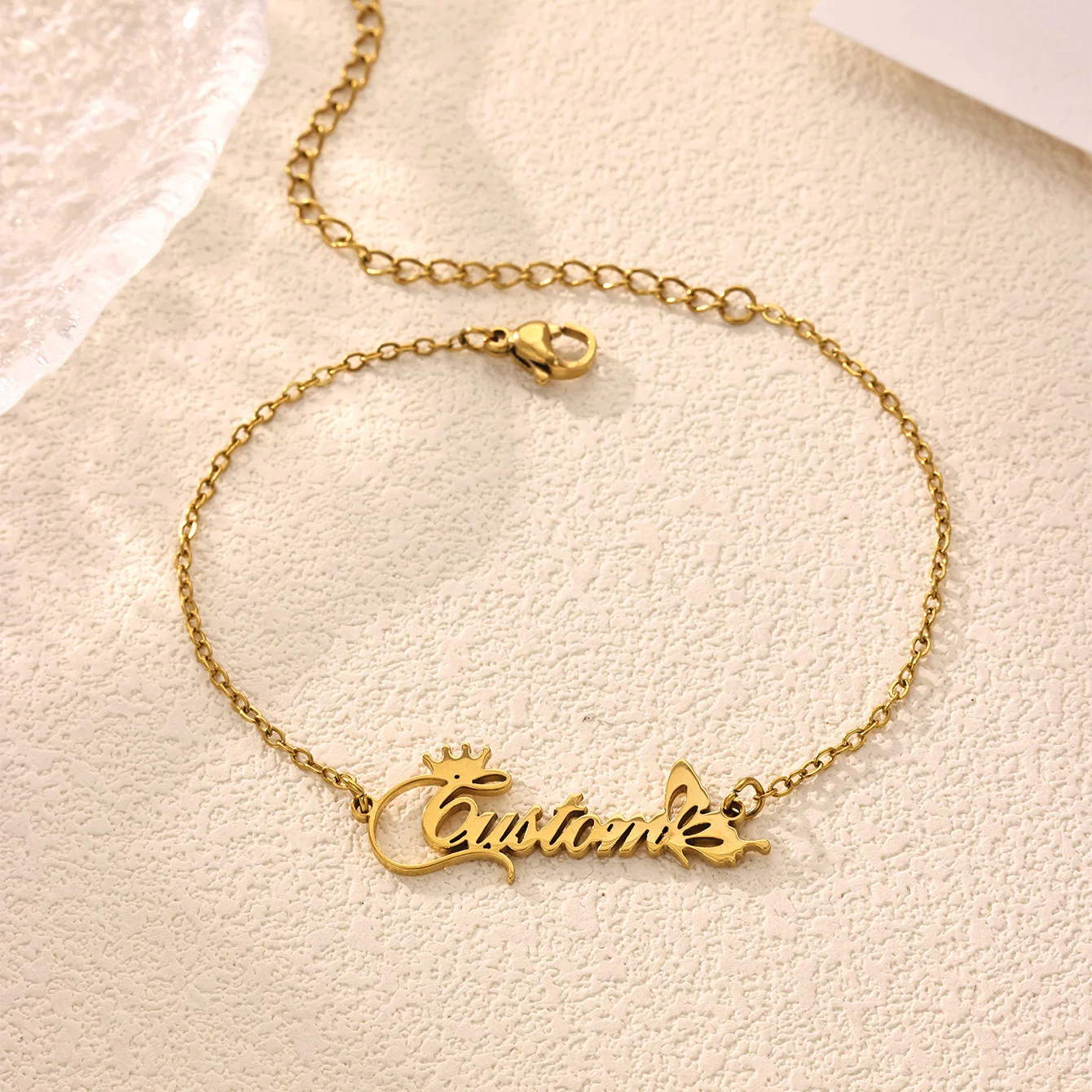 Custom Crown Butterfly Name Anklets For Women Stainless Steel Customized Ankle Bracelet Jewelry Female Personalized Foot Chain