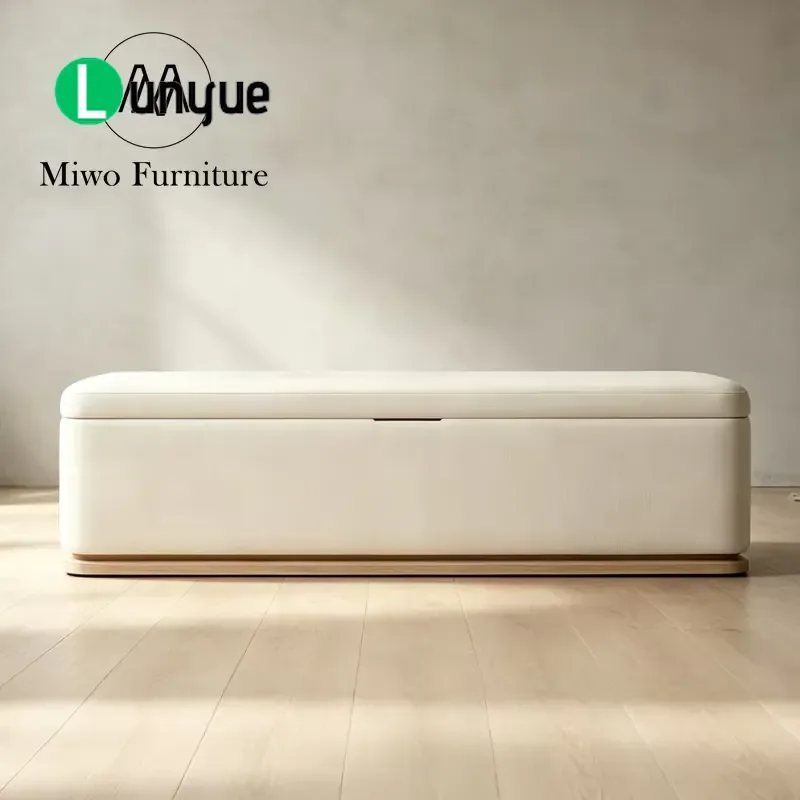 Modern Solid Wood Base Bedside Stool High Performance Fabric Upholstered Storage Shoe Bench for Bedroom Living Room Indoor
