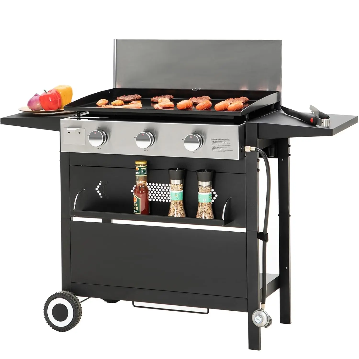 

28-Inch Flat Top Grill with Ceramic Coated Cast Iron Griddle, 3-Burner Propane Gas BBQ Griddle, Portable Outdoor, Customized