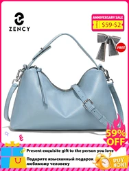 Zency Genuine Leather Tophandle Bag Fashion Hobo Bag Women Shoulder Handbag Crossbody Designer Elegant White Satchel Retro Brown