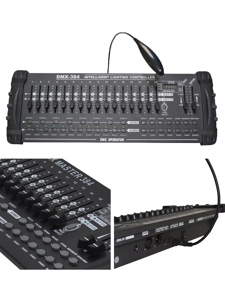 Imagem -04 - Dmx 384 Console de Luz Dmx512 1990 Console Padrão Fase Movente Cabeça Controlador Luz Led Par Pinos Xrl Console