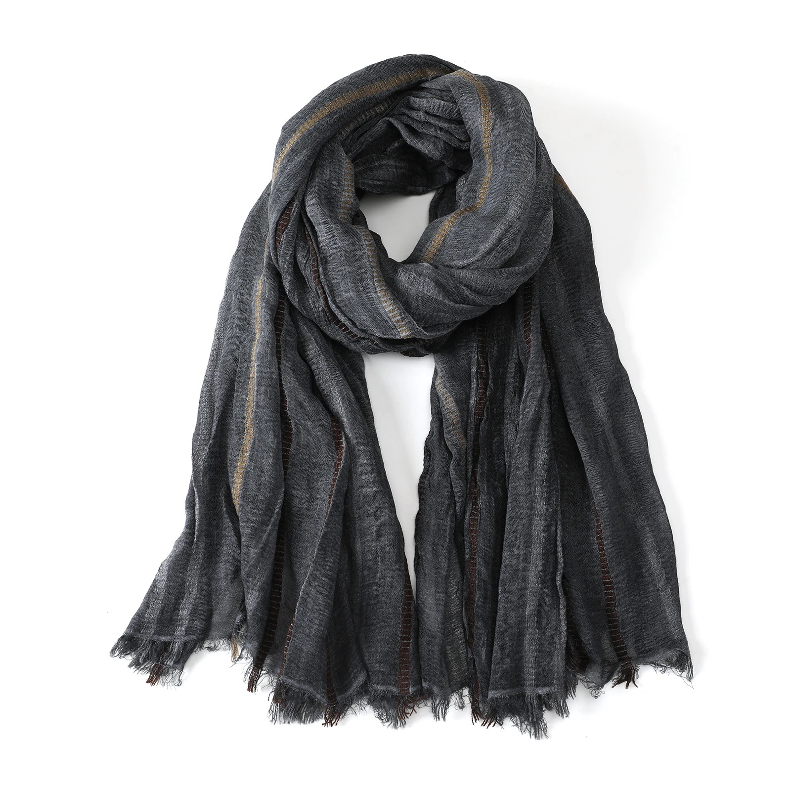 

Cotton Linen Striped Scarves for Men Women Autumn Winter Black Navy Warm Men's Scarf Male Accessories Short Tassel Bufanda Shawl