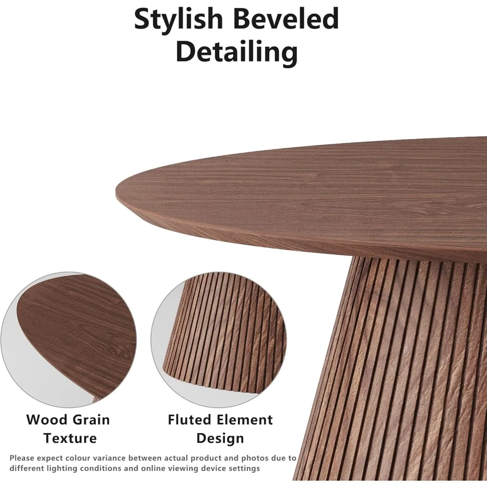 Mid Century Modern Fluted Coffee Table, Small Wood Grain Veneer Tea Table