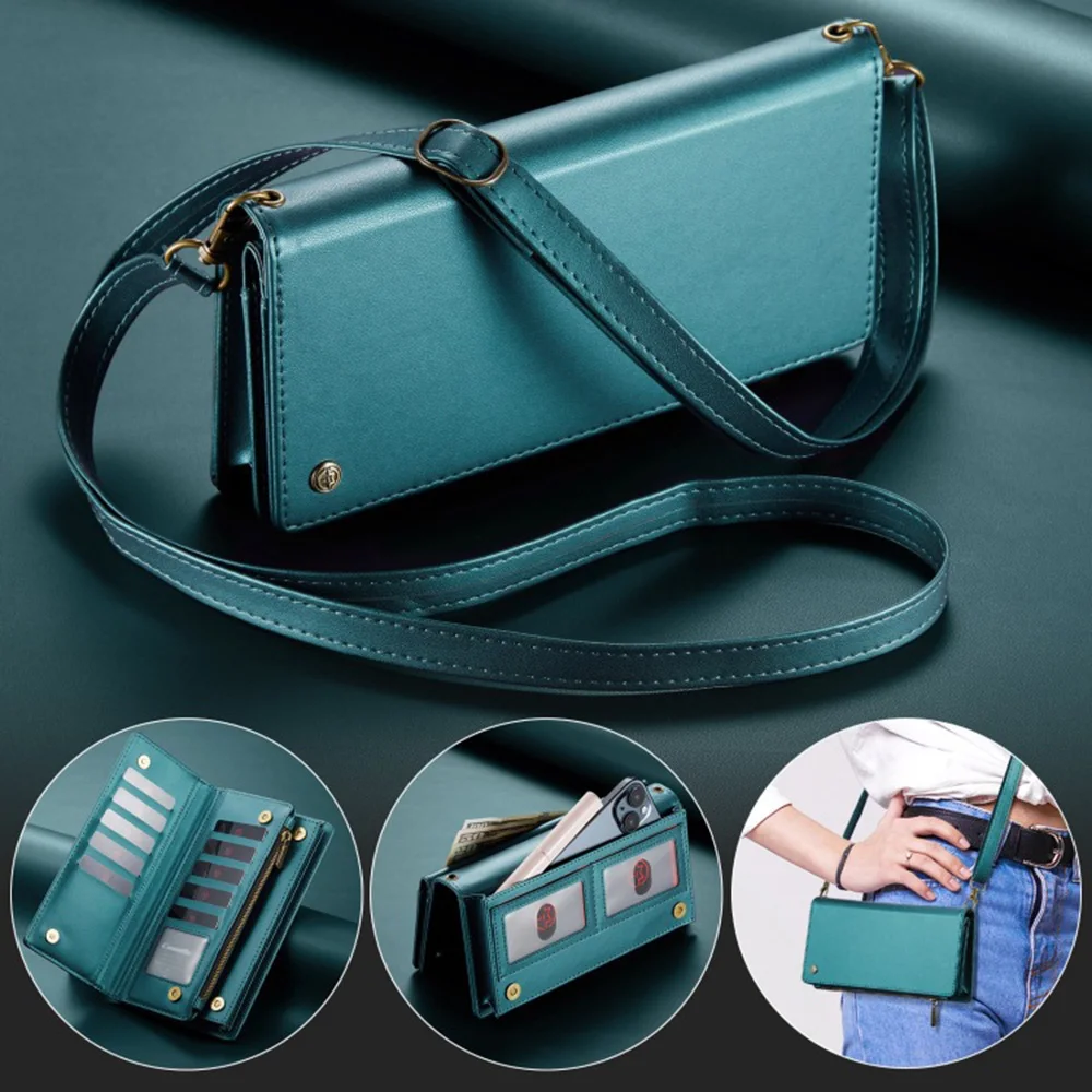 Multi 9 Cards Crossbody Leather Phone Bag Case For OPPO Realme GT7 Pro GT6T GT6 GT5 GT3 GT3T 21CM*10.5CM*4CM Without Camera Hole