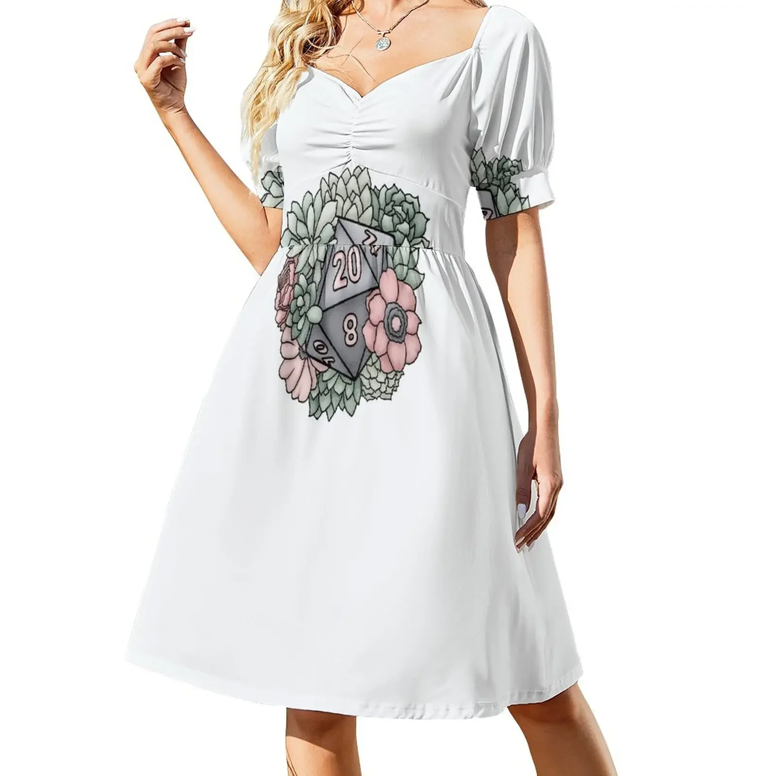 Succulent D20 Tabletop RPG Gaming Dice Short-Sleeved Dress dress for woman Women's clothing Long dress