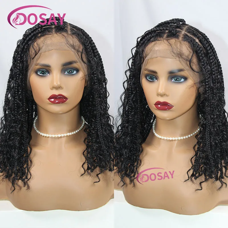 Korte Bohemian Bob Gevlochten Pruiken Knooploze Full Lace Frontale Pruiken Voor Vrouwen Synthetische Doos Vlecht Pruiken Met Baby Haar Afrikaanse 12Inch