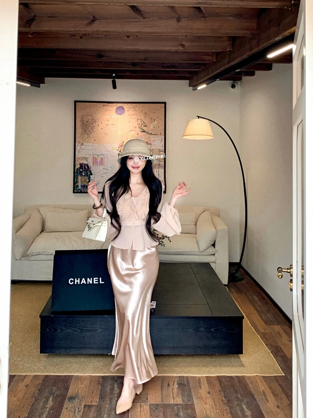 

Silk Long Sleeve Lace Trim Shirt And Fish Tail Skirt Set Women's Spring Fashion High Waist Half Body Skirt Two Piece Suit