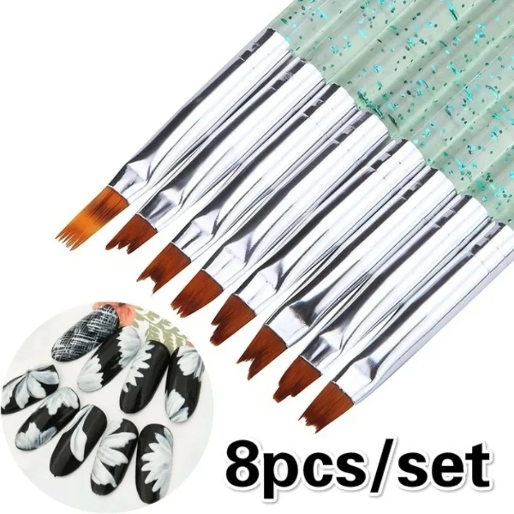8 pezzi di pennelli per nail art in polvere acrilica, sfumatura francese, punte per gel UV, decorazione, set di pennelli per pittura all'ingrosso