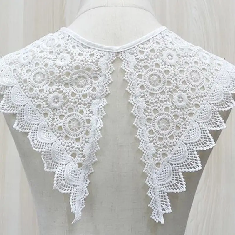 

U4LE Women Hollow Out Lace Fake Collar Triangular Shawl Embroidery Wavy Trim Capelet
