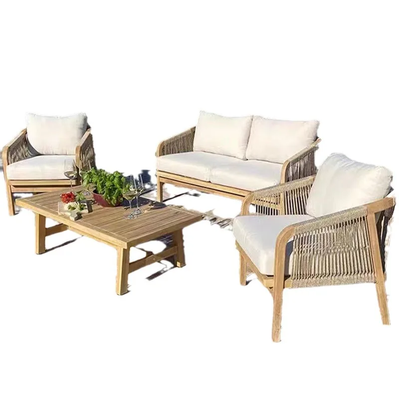 

Customizable Outdoor Sofa Balcony Patio Rattan Chair Designer Teak Table and Chair Combination