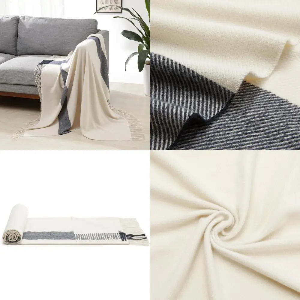 

room decor throw blanket, lightweight and cozy in polyester, ivory with blue cross-check pattern, 50"x 60"