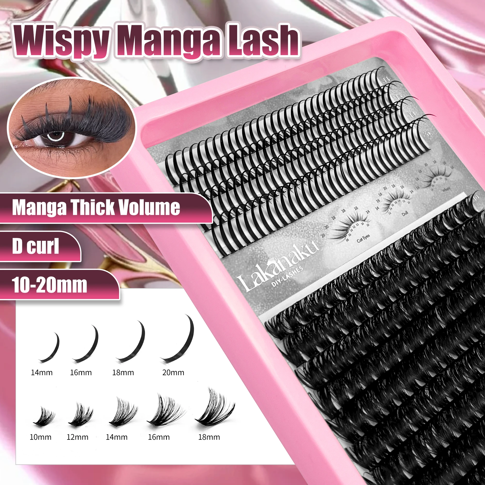 LAKANAKU Faux Cils Volumen Russe ciglia finte ciuffetti Manga-Wimpern Cluster flauschige Cluster-Wimpern wispy mit Spikes und Unterteilen