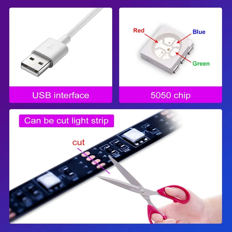 RGB 5050 USB Led Strip Light Bluetooth App Control 5V USB Led Lights Flexible Ribbon Diode Tape for TV Backlight Room