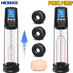 HESEKS-Pompe à pénis électrique LCD pour hommes, agrandissement du pénis, pompe d'extension, entraîneur de pénis masculin, mastjaune, tasse de bite, jouets sexuels