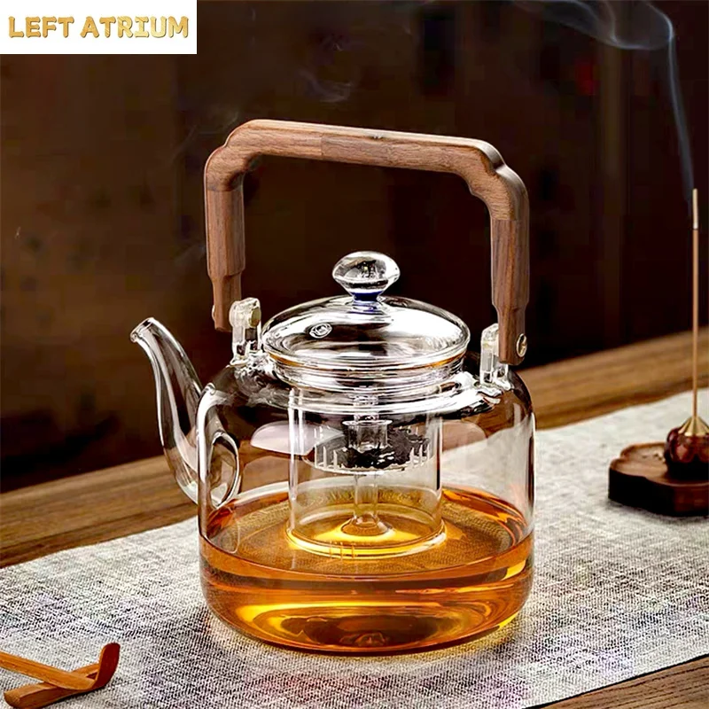 1500ML Starry Sky Lid Glass Teapot With  Wooden Beam Steaming and Cookig Tea Pot With Infsuer Kungfu Tea Set Teaware