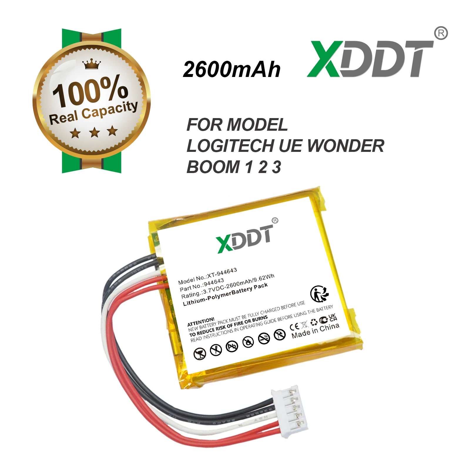 Batería de repuesto de 3,6 V 944643 2600mAh para Logitech UE WONDERBOOM 1 2 3 Altavoz Bluetooth 360 piezas de sonido envolvente