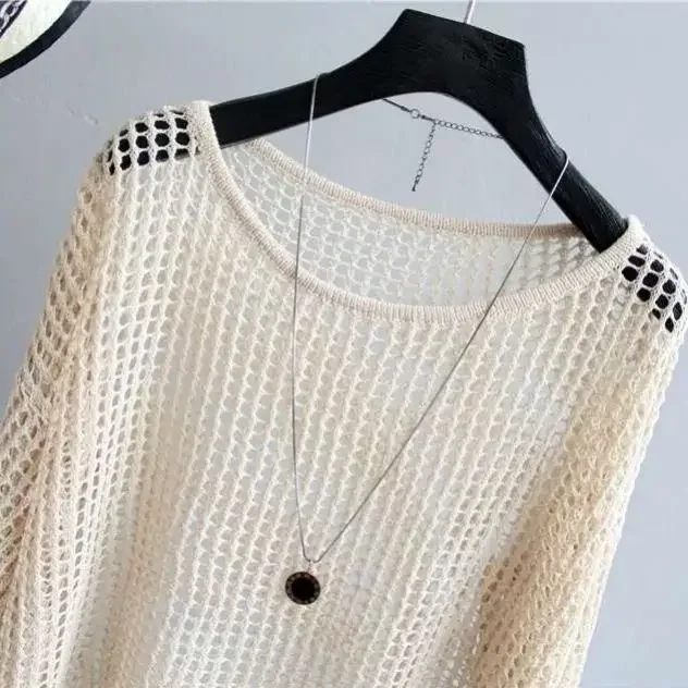 New Fashion Knitted Mesh Pullover Women Summer Autumn New Casual Ladies Elegant Hollowed Out Tops Female Cheap Wholesale