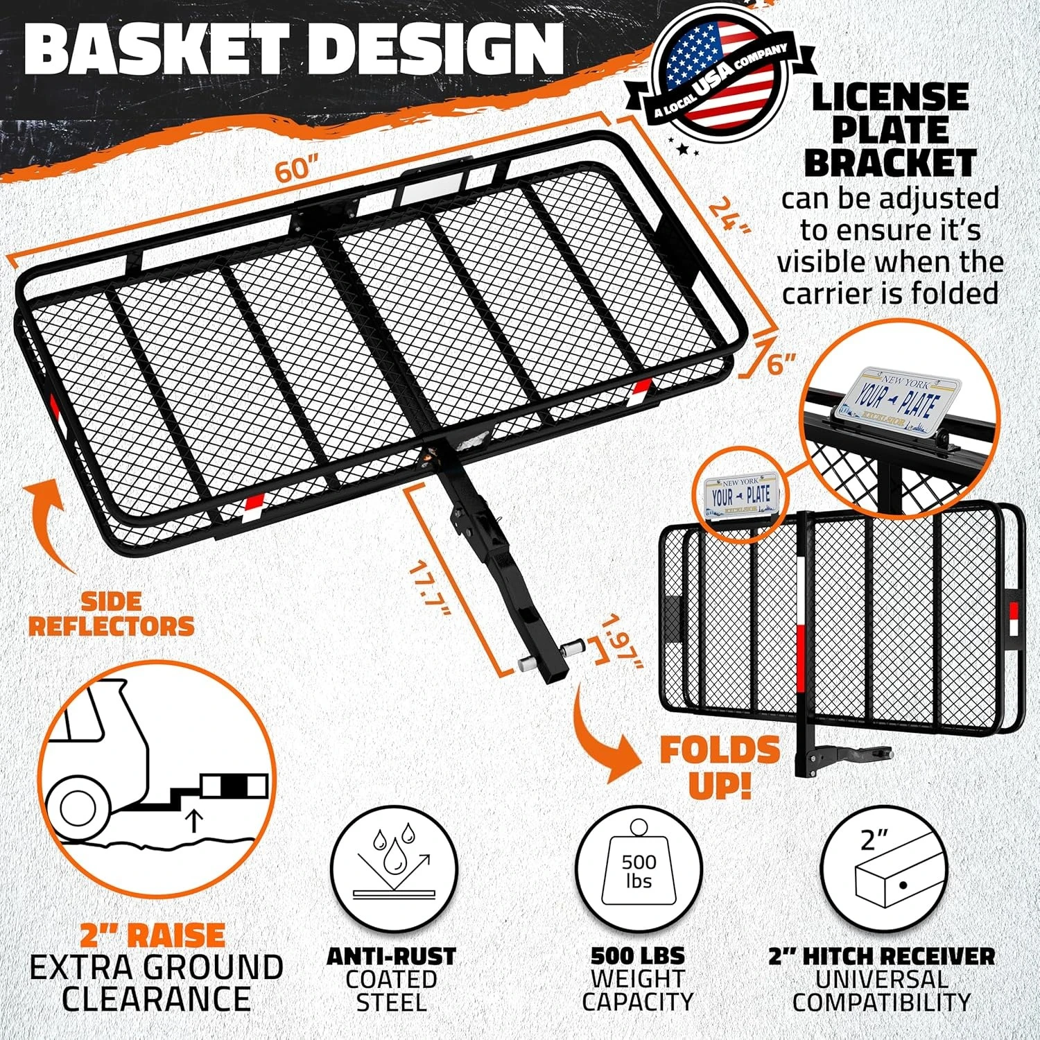 

Грузовой багажник сцепным прицепом 60 x 24 x 6 дюймов и водонепроницаемая грузовая сумка объемом 25 куб. футов | 500 фунтов. Вместительный складной багажник для внедорожника - горячий