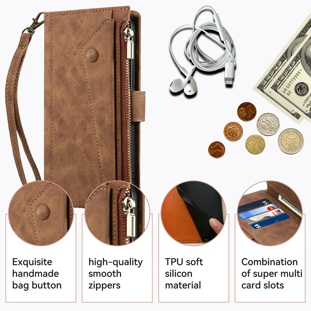 For Nothing CMF Phone1 5G Leather Case Zipper Crossbody RFID Nothing 2A Plus Case No thing Phone 2 A 1 Phone2 Magnet Flip Cover