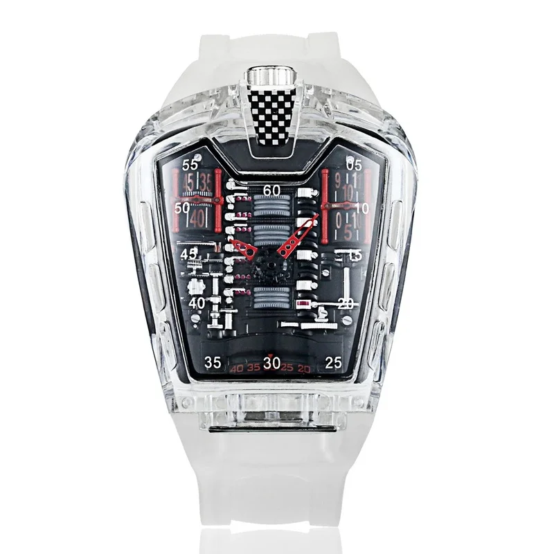 New Sports Wristwatch Transparent Crystal Resin Case Hollow Skeleton Design Fashion Trendy Men Unisex Daily Wrist Clock