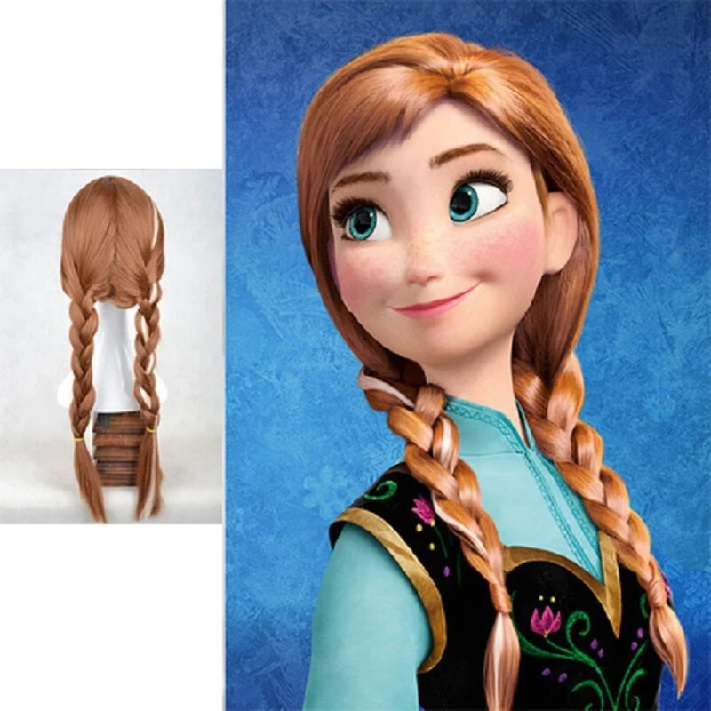 Wig untuk Cos Wig Anime "Frozen" Anna Double Whip Elsa putri Wig Halloween anak-anak