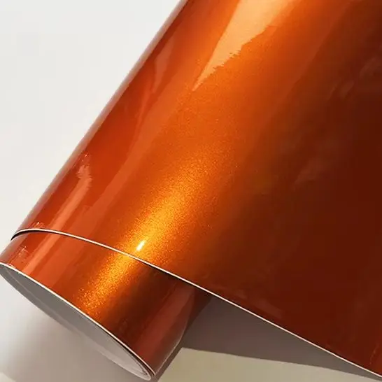 Ultra-Glänzende Orange Metallic-Vinylfolie mit Luftkanälen, Selbstklebende Autofolierung, Motorrad-DIY-Aufkleber