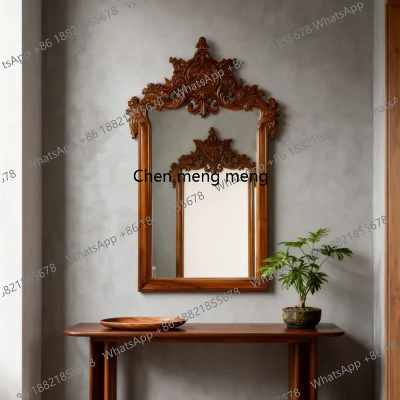 a139 European-style home entrance living room decorative mirror wooden frame carved bathroom mirror wall hanging retro dressing