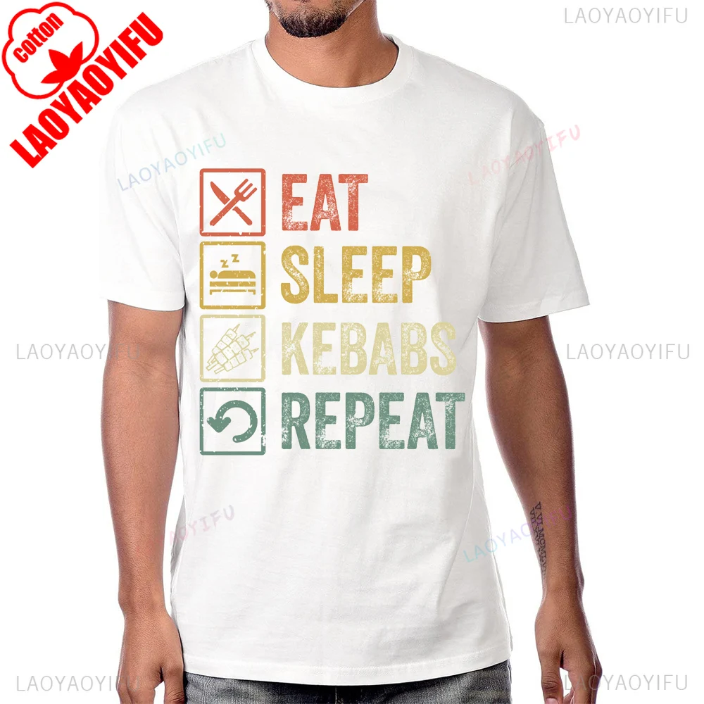 Eat Sleep Kebabs Repeat Turkish Doner Kebab Graphic Tshirt Streetwear Y2k Short Sleeve Man T Shirt Cotton Casual Fashion T-shirt