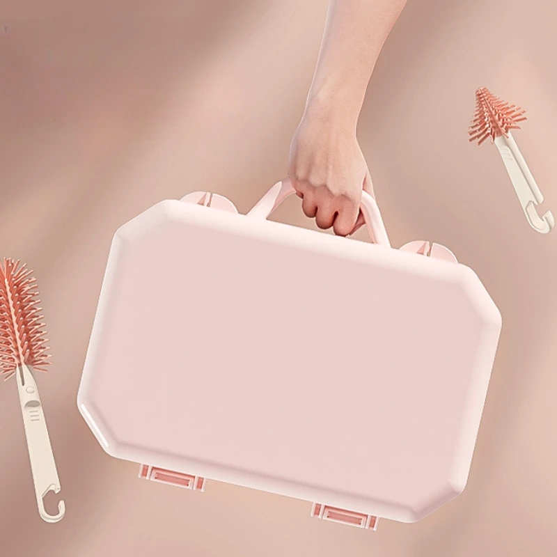 6 in 1 Baby Bottle Drying Rack Portable Cleaner Set with Cup Drain Cleaning Storage Box Silicone Bottle Cleaning Brush Tool Set view 2