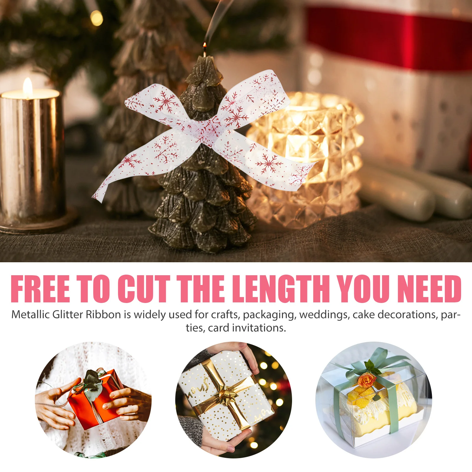 

Christmas Snowflake Ribbon Polyester Durable Roll for Gift Box Wrapping DIY Crafts Hair Bow Party Decoration Gift DIY Ribbon
