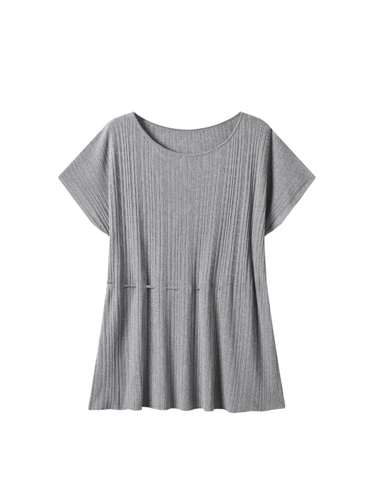 

Fashionable Short Sleeve T-Shirt Women's plus Size Big Shoulder Ladies Top Trendy Summer New Style Ice Silk Knitted round Neck